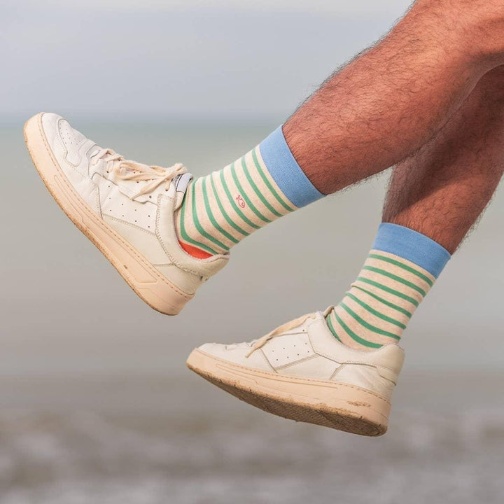 Wide Striped Socks | Beige & Green