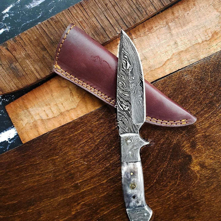 Damascus Steel Full Tang Dyed Bone Grip Handle