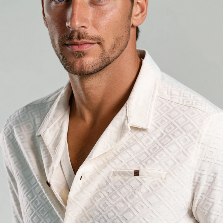 Palma Diamond Geo Resort Shirt | Light Beige