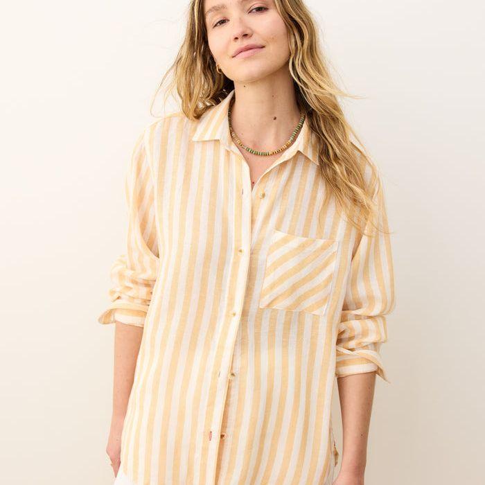 Jane Relaxed Linen Shirt | Yellow & White Stripe