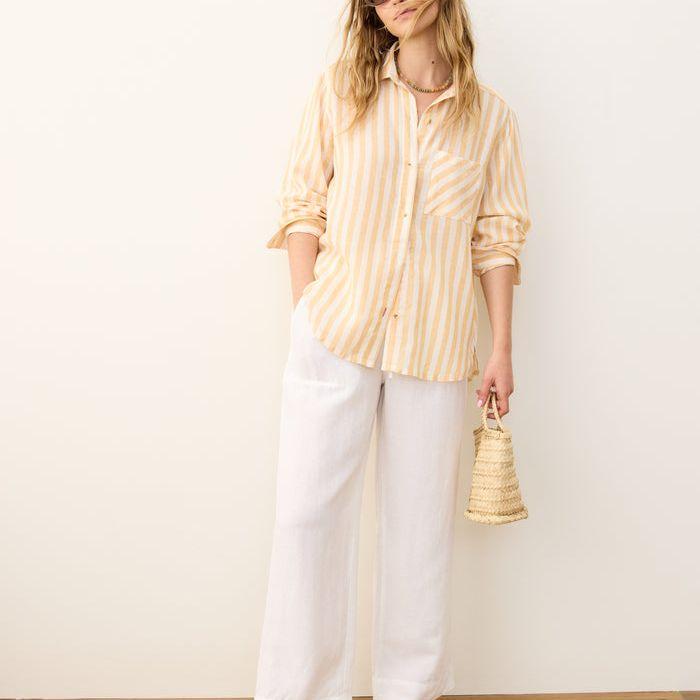 Jane Relaxed Linen Shirt | Yellow & White Stripe