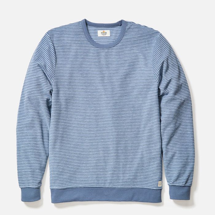 Towel Terry Crewneck | Faded Denim Stripe