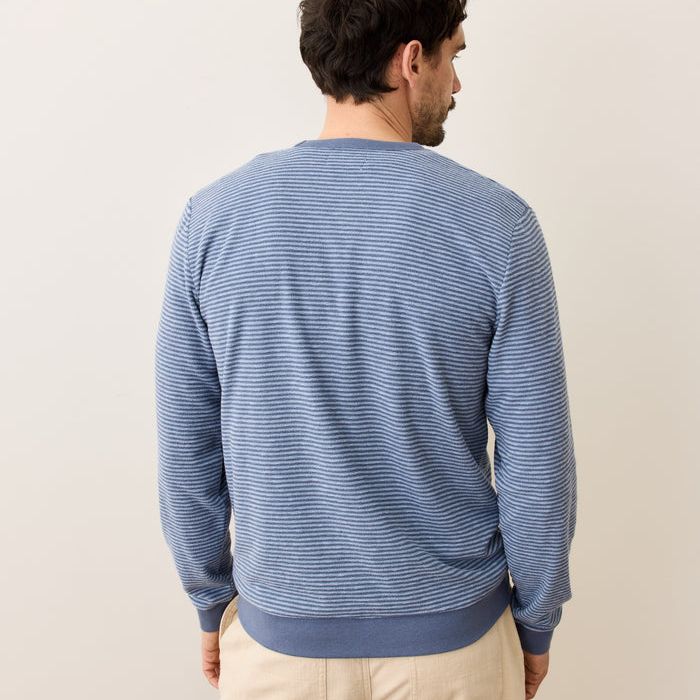 Towel Terry Crewneck | Faded Denim Stripe