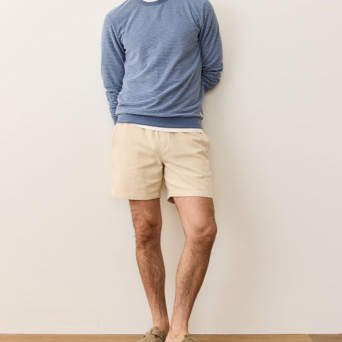 Towel Terry Crewneck | Faded Denim Stripe