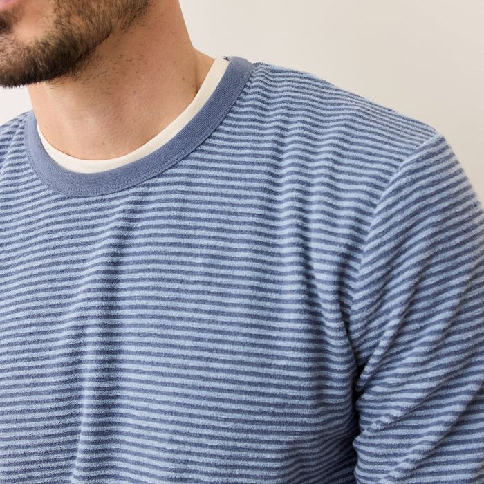Towel Terry Crewneck | Faded Denim Stripe