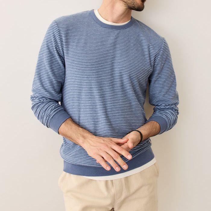Towel Terry Crewneck | Faded Denim Stripe