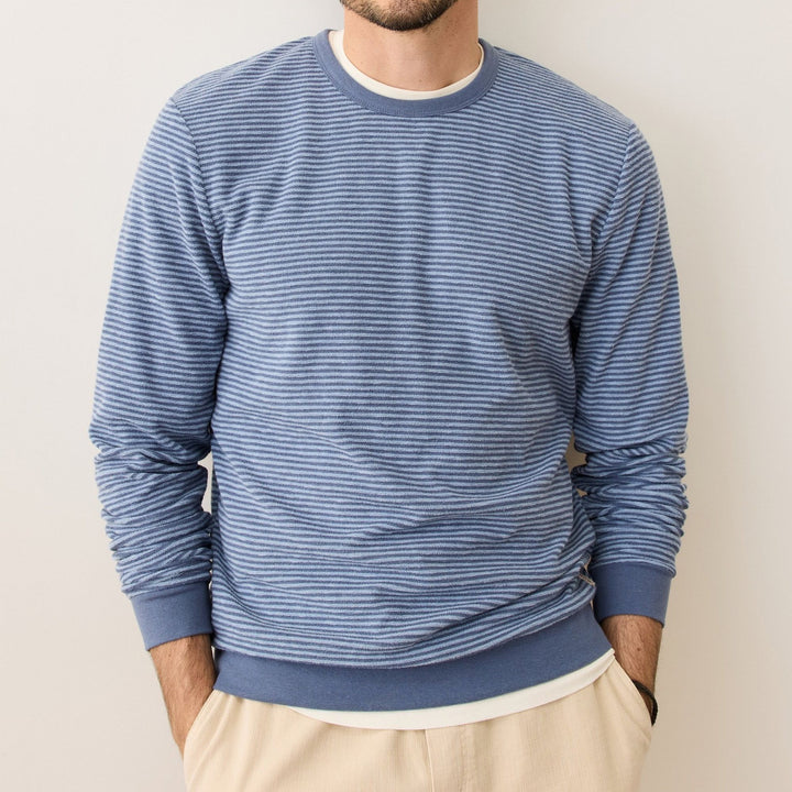 Towel Terry Crewneck | Faded Denim Stripe