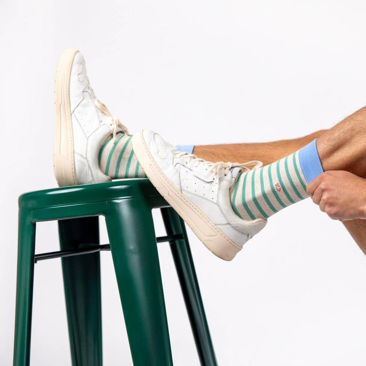 Wide Striped Socks | Beige & Green