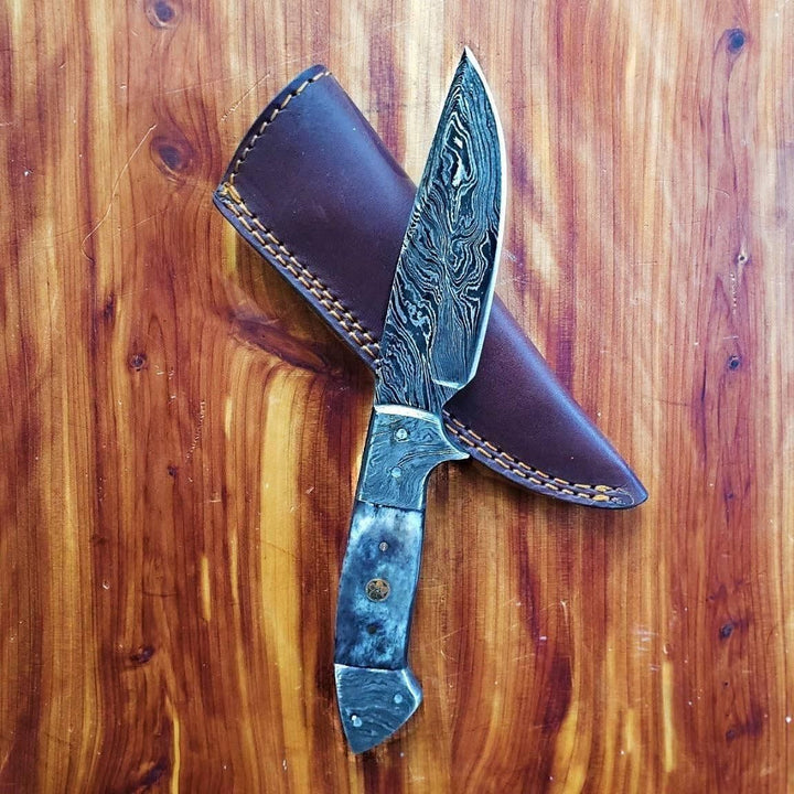 Damascus Steel Full Tang Dyed Bone Grip Handle