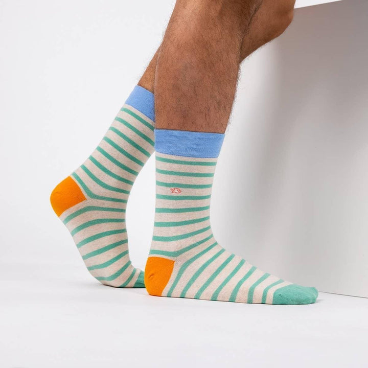 Wide Striped Socks | Beige & Green