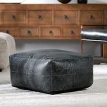 Leather Dexter Onyx Pouf 24x24x12