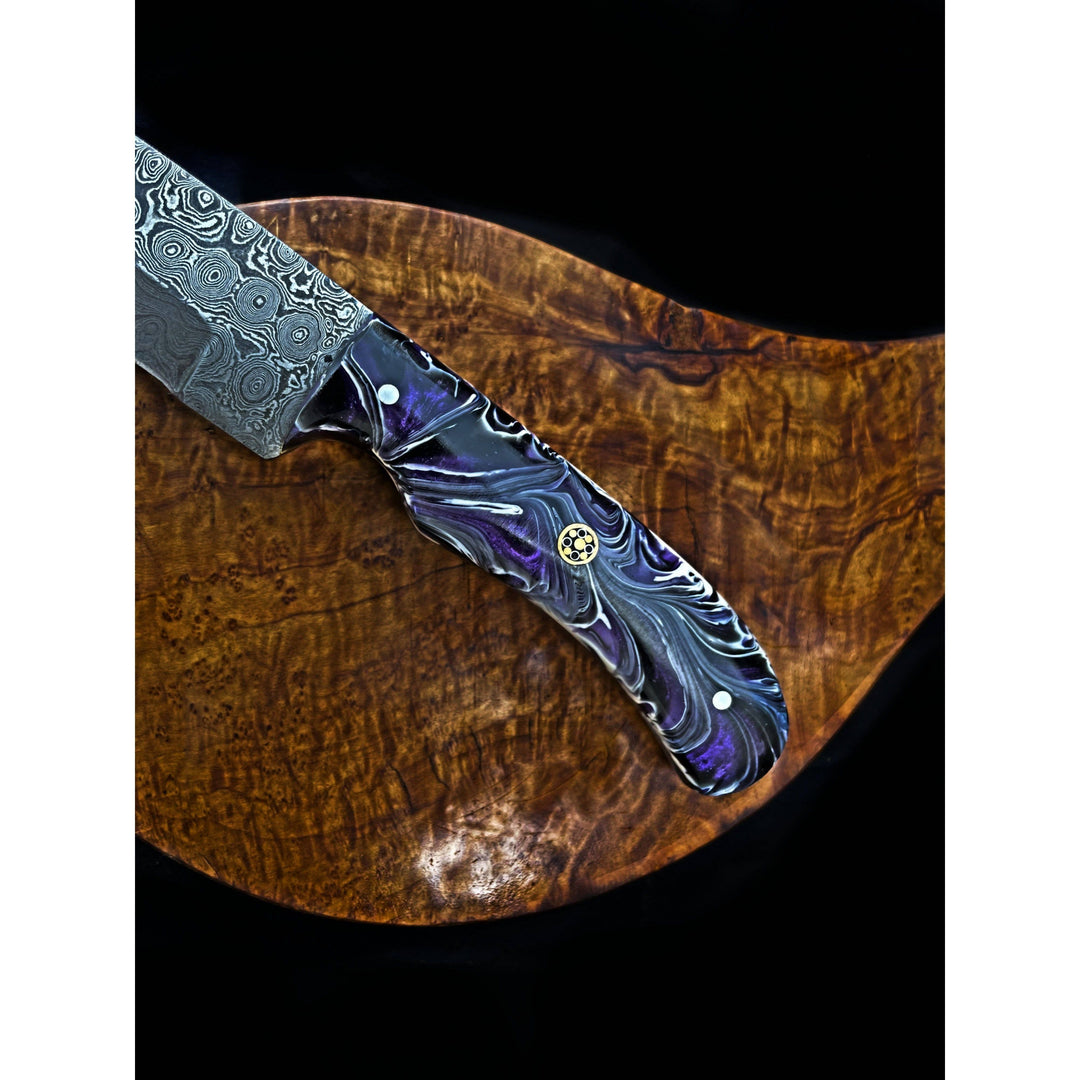 Custom Swirl Purple Heart - Damascus Knife