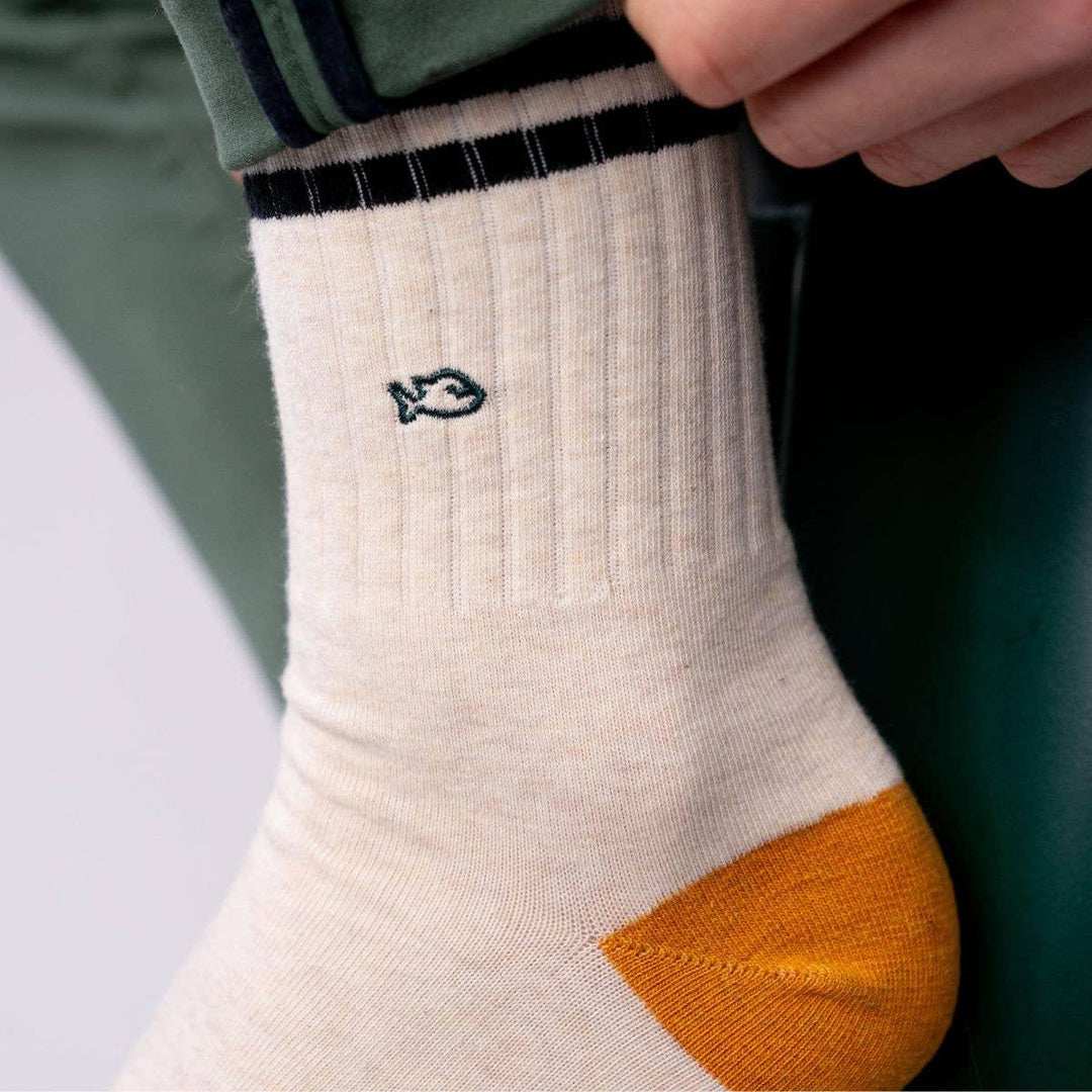 Retro combed cotton socks - Heather beige and black