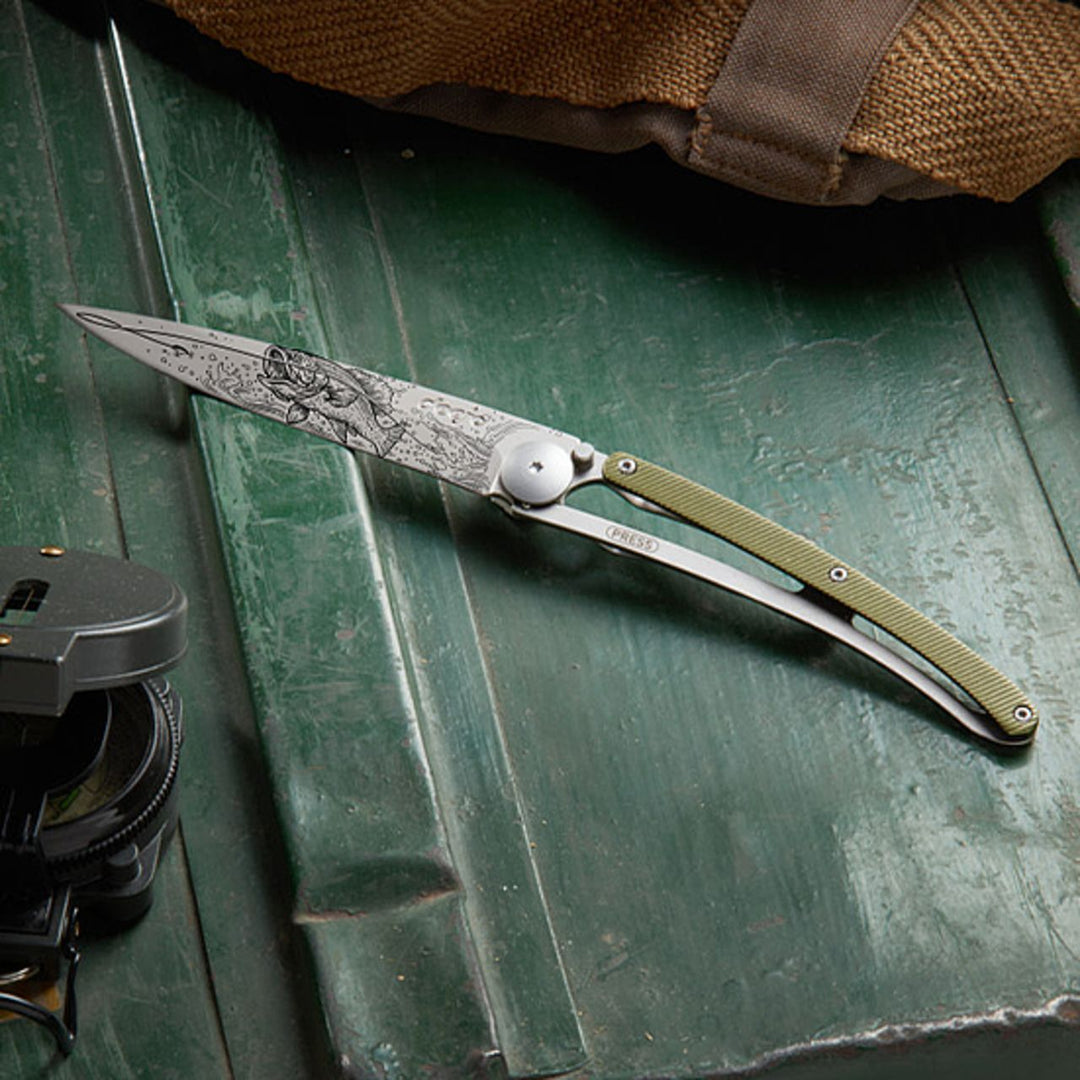 Green Khaki Aluminum Folding Knife | Bass Fishing