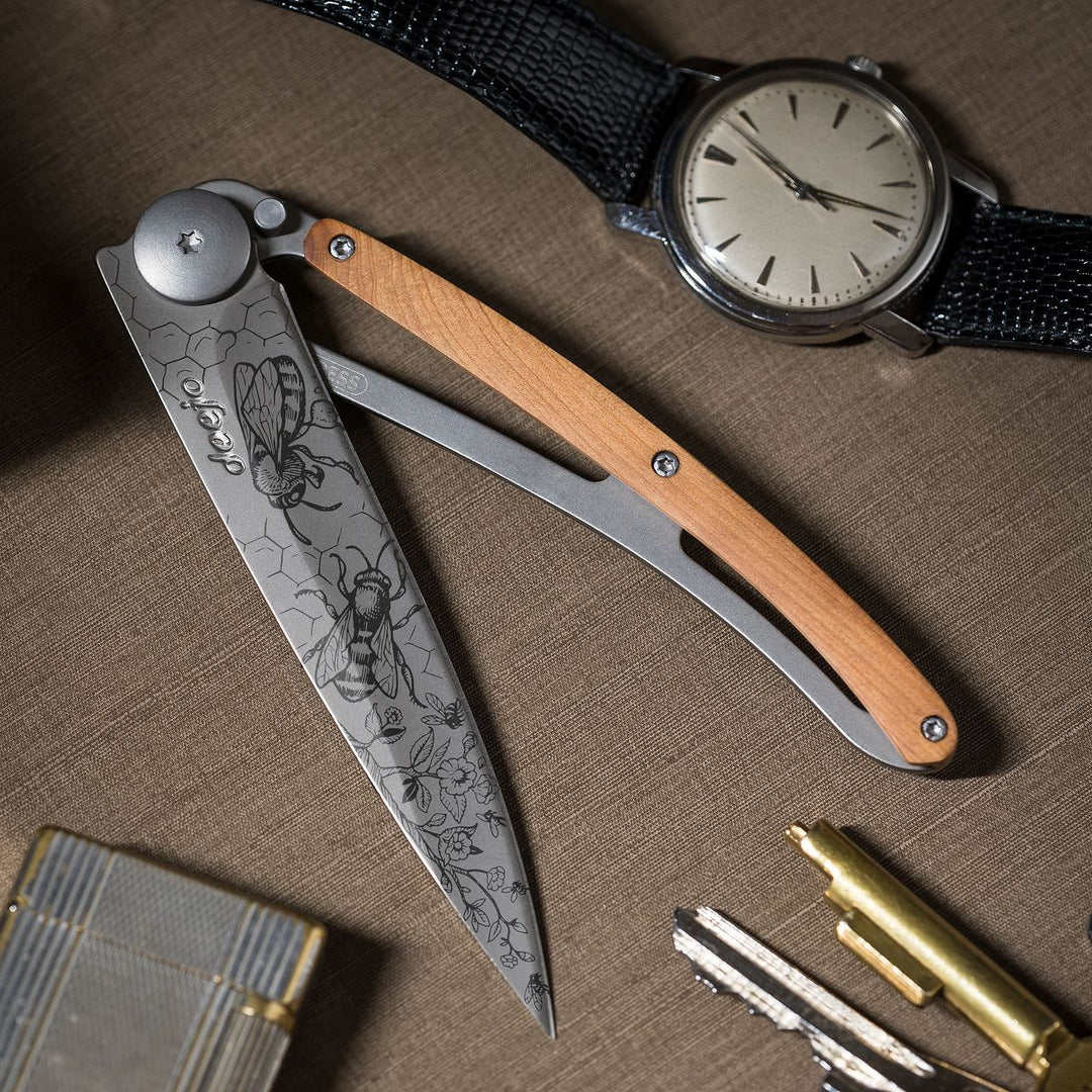 Olive Wood Folding Knife | Bees