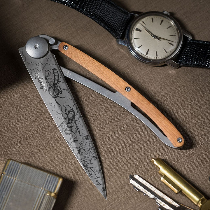 Olive Wood Folding Knife | Bees