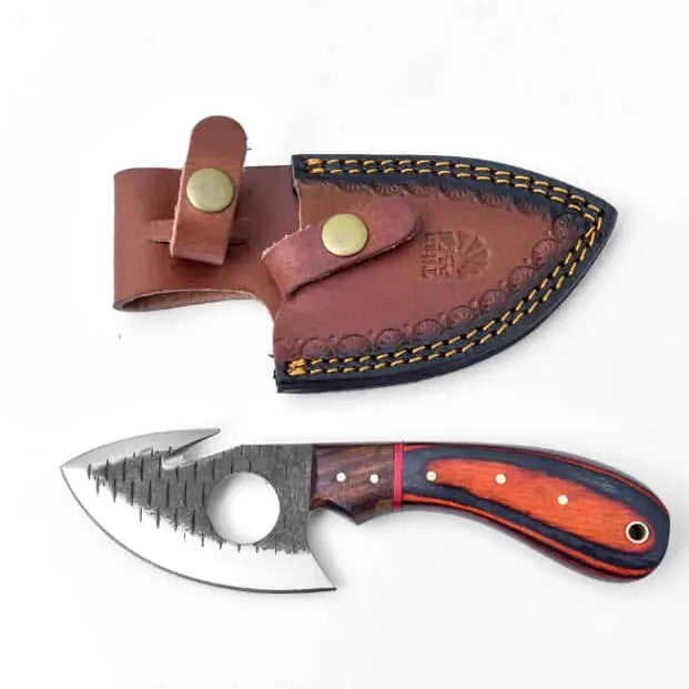 Handcrafted Gut Hook Skinner Knife w/ Exotic Wood Handle