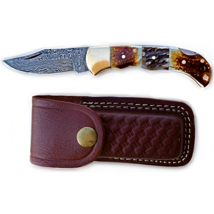 Burnt Bone + Stag Horn pocket knife