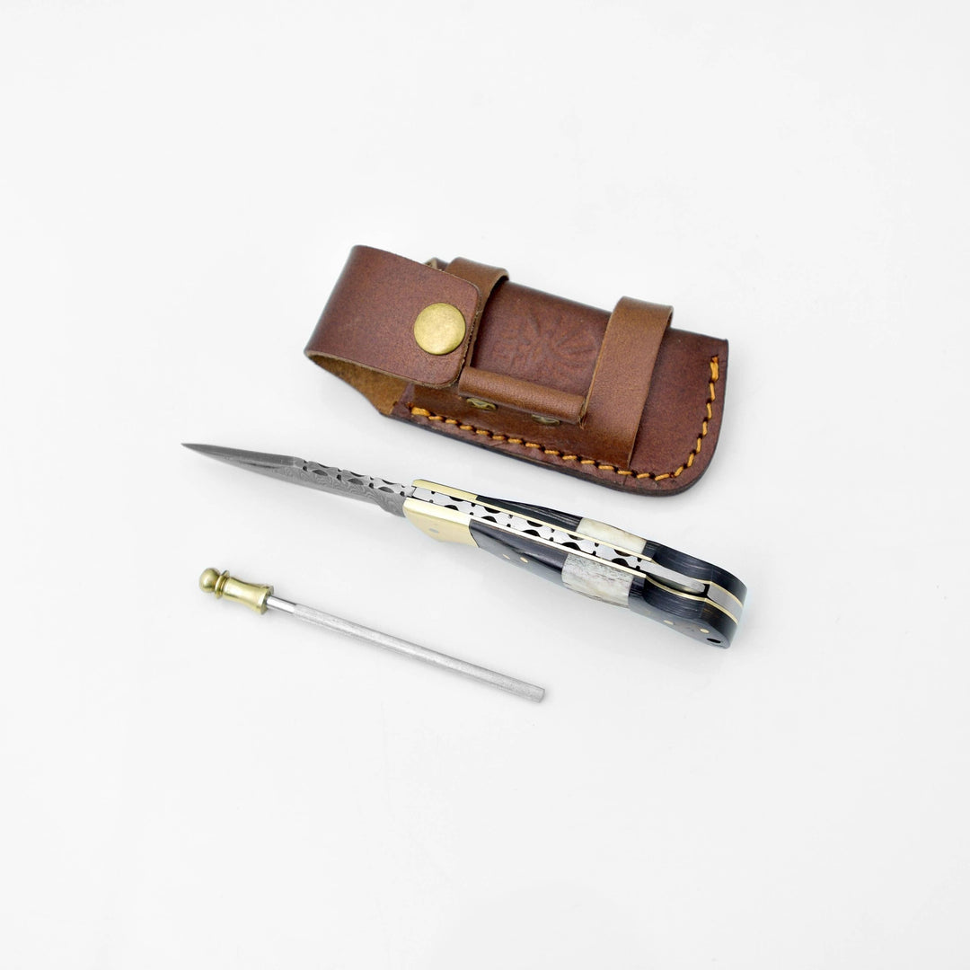 Damascus Black Diamond Wood and Stag Horn