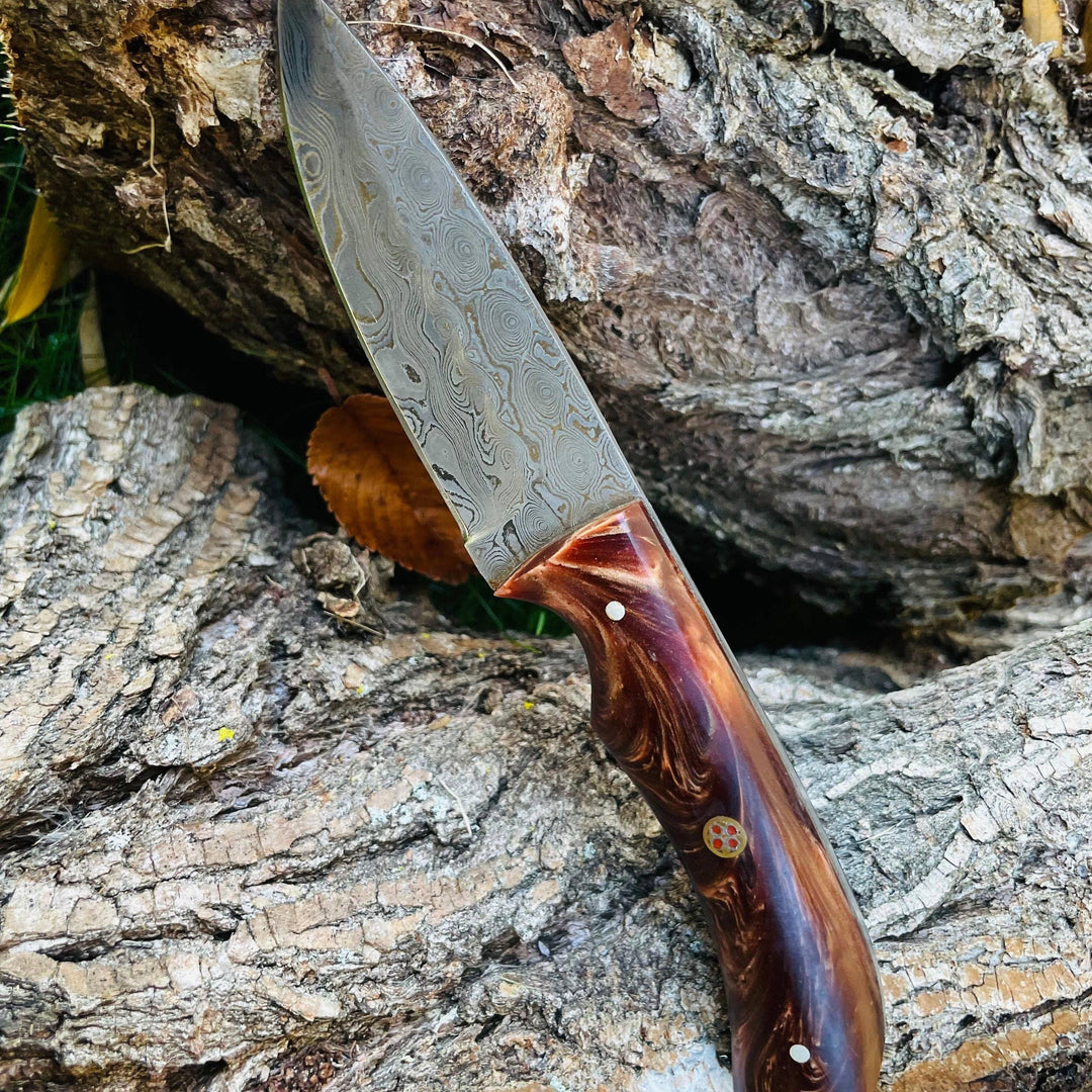 Damascus knife, Drop- Style blade, Acrylic Scales Hunting knife