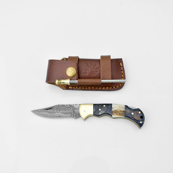 Damascus Black Diamond Wood and Stag Horn