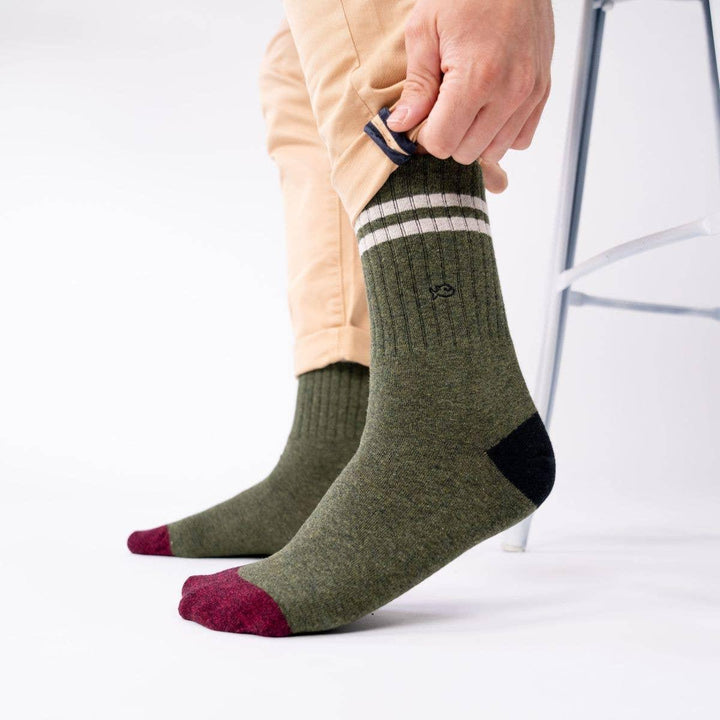 Retro combed cotton socks - khaki and white