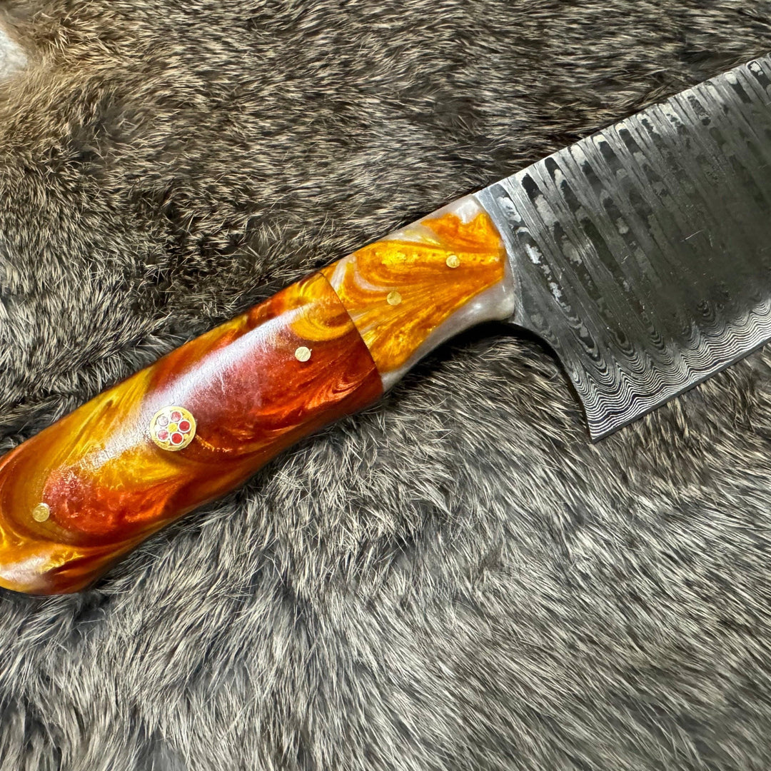 Damascus Steel Chef Knife Swirl Resin