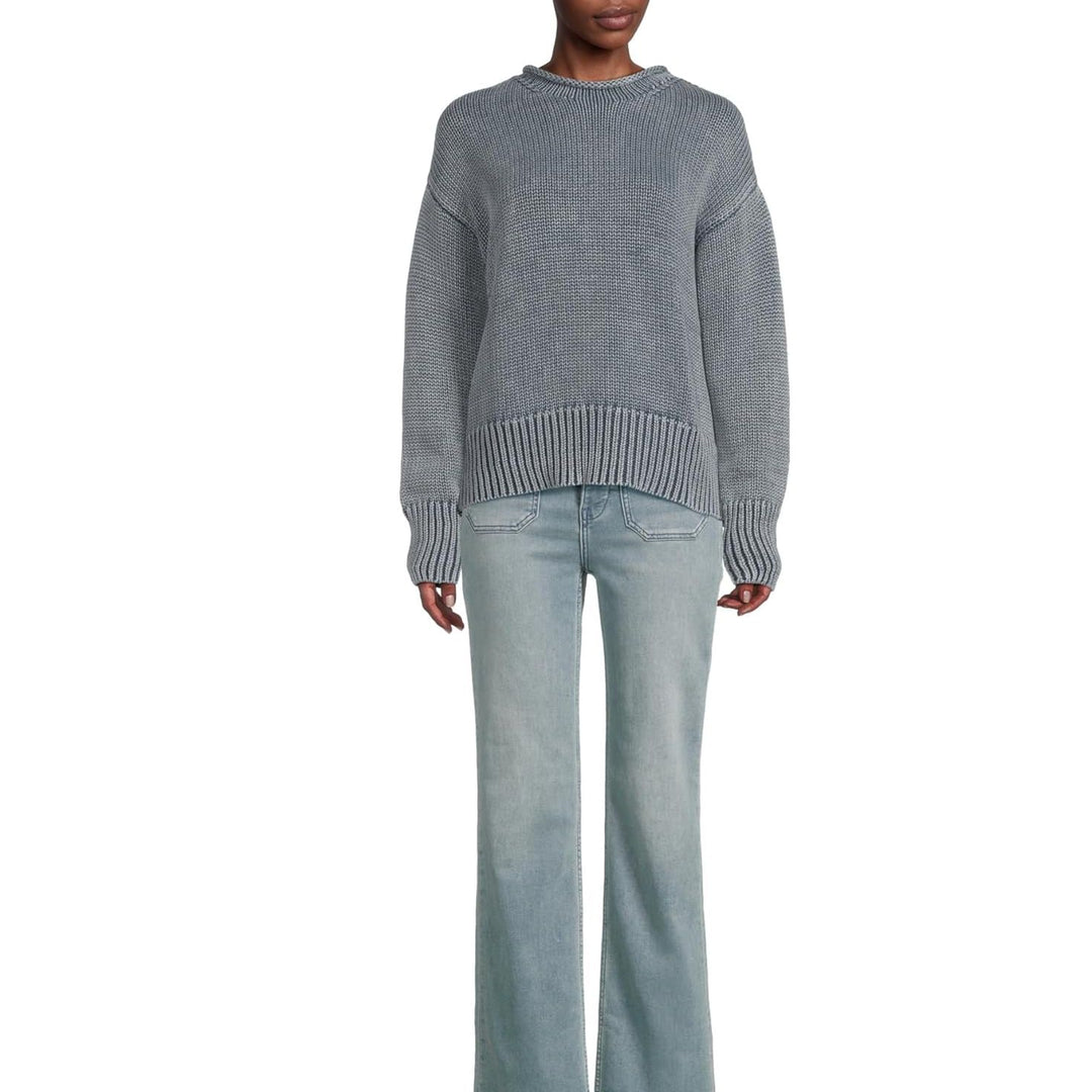 Sunwashed Cotton Roll Neck Sweater | Blue