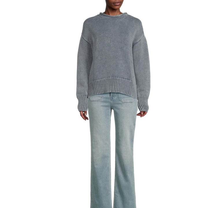 Sunwashed Cotton Roll Neck Sweater | Blue
