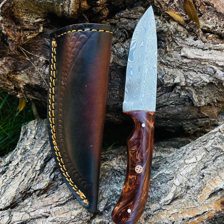 Damascus knife, Drop- Style blade, Acrylic Scales Hunting knife