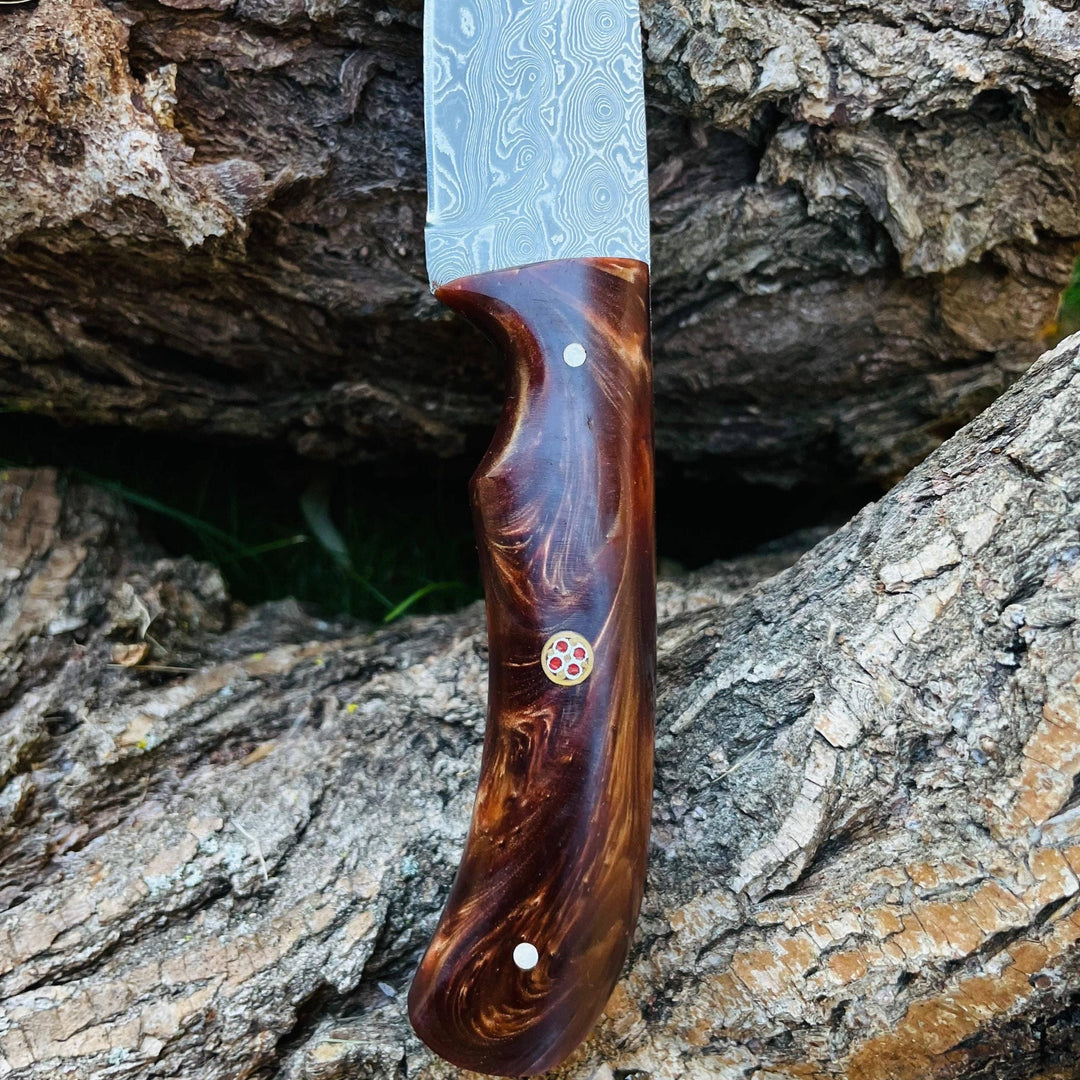 Damascus knife, Drop- Style blade, Acrylic Scales Hunting knife