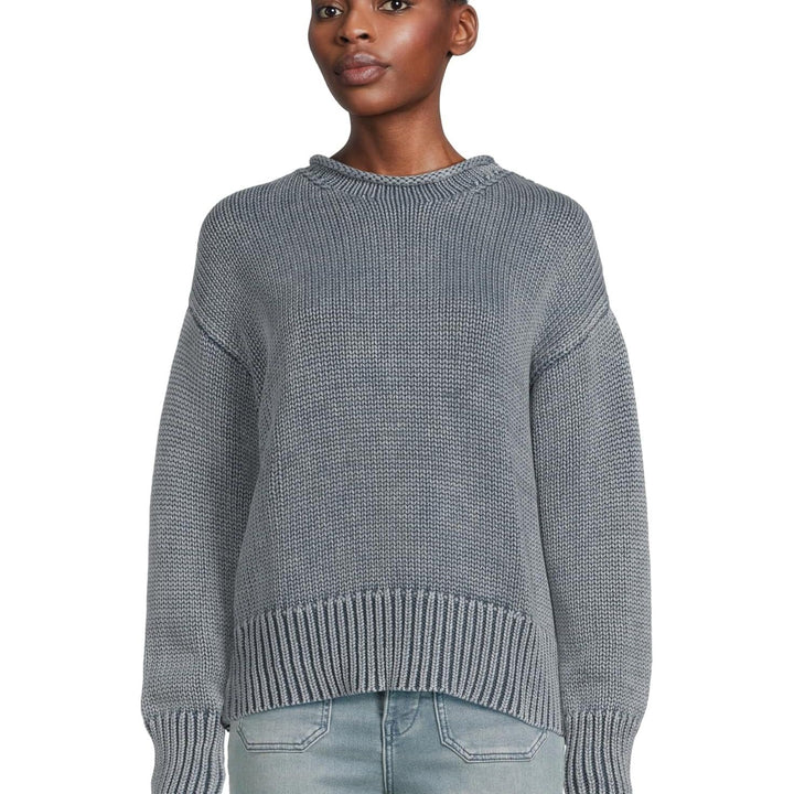 Sunwashed Cotton Roll Neck Sweater | Blue