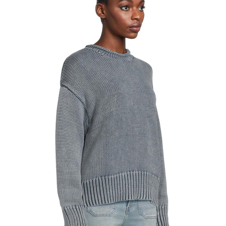 Sunwashed Cotton Roll Neck Sweater | Blue