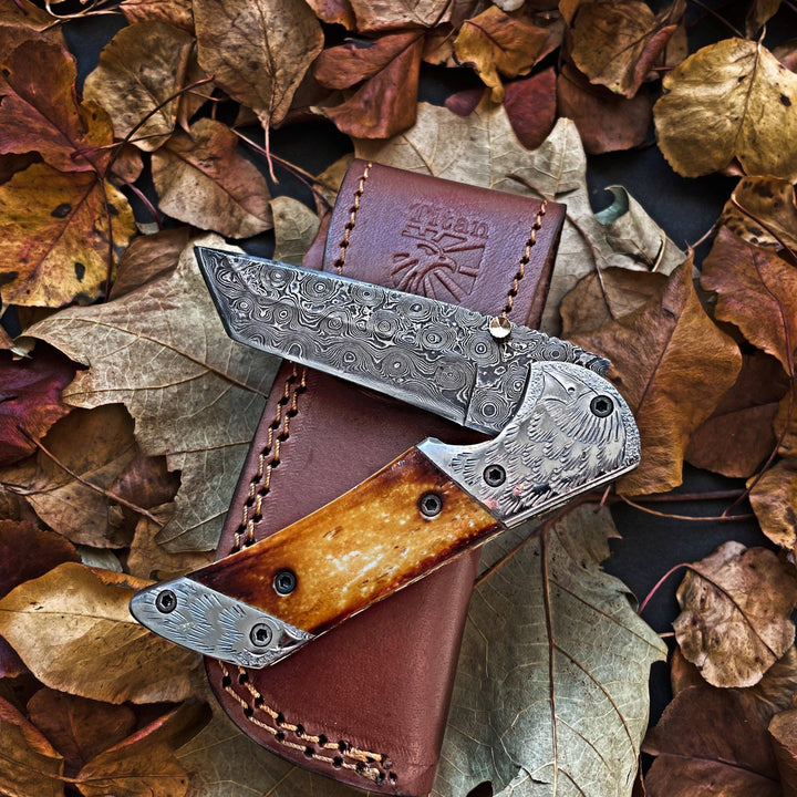 American Eagle | Burnt Damascus Tanto Folding Blade/EDC