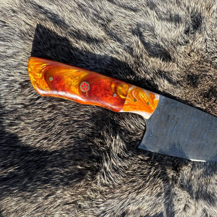 Damascus Steel Chef Knife Swirl Resin