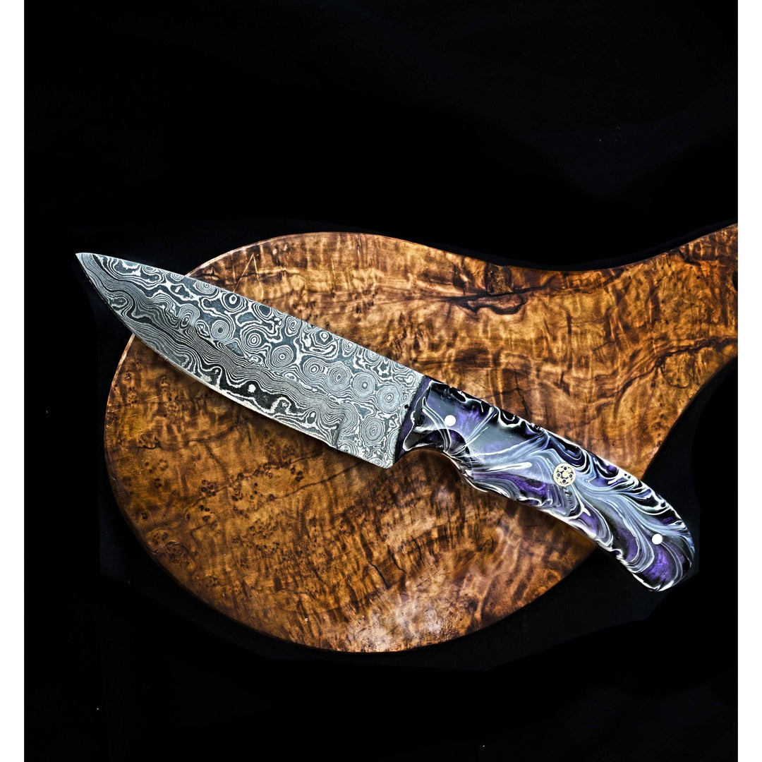 Custom Swirl Purple Heart - Damascus Knife