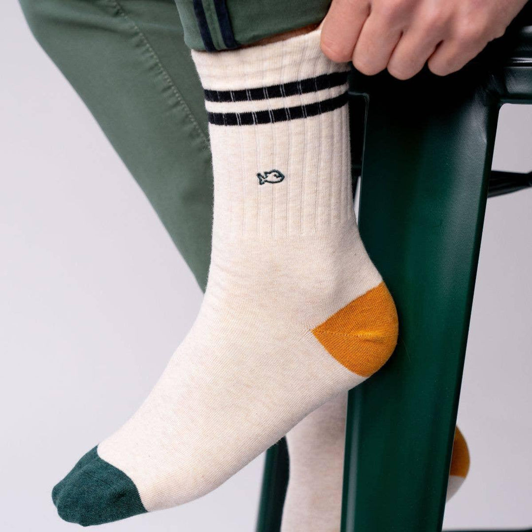 Retro combed cotton socks - Heather beige and black