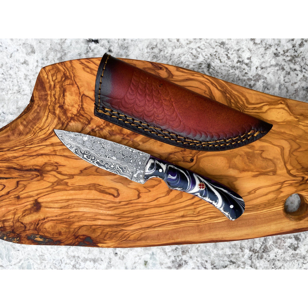 Custom Swirl Purple Heart - Damascus Knife