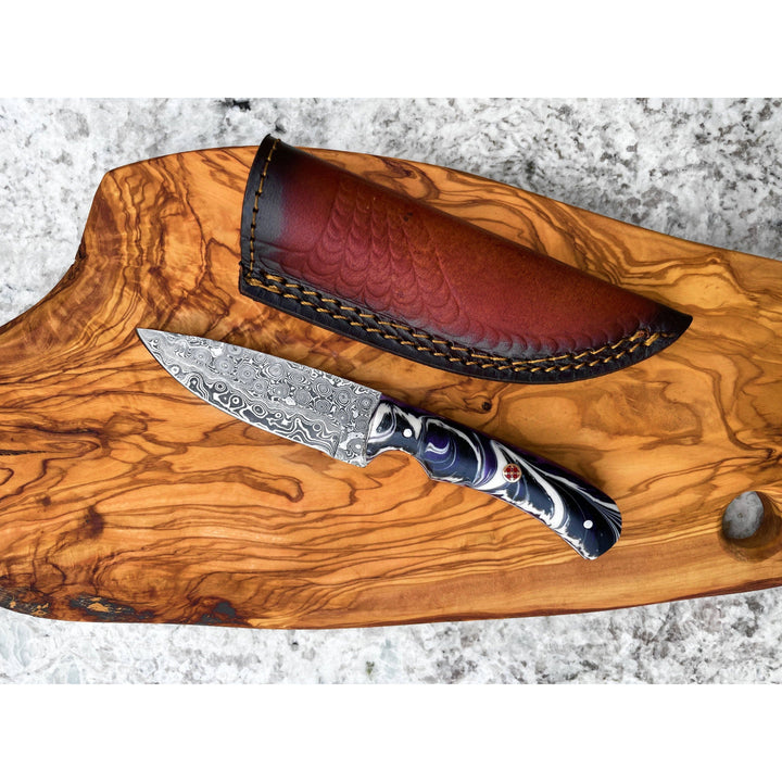Custom Swirl Purple Heart - Damascus Knife