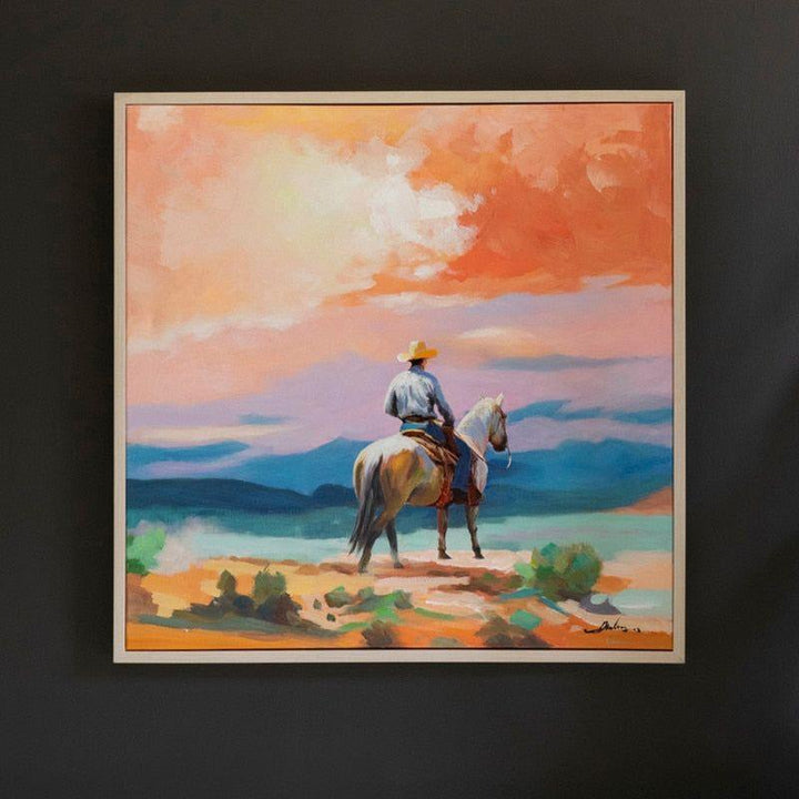 Framed Acrylic Cowboy Painting