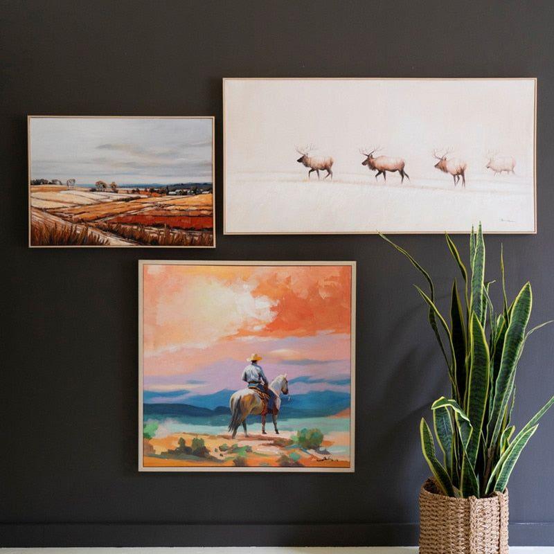 Framed Acrylic Cowboy Painting