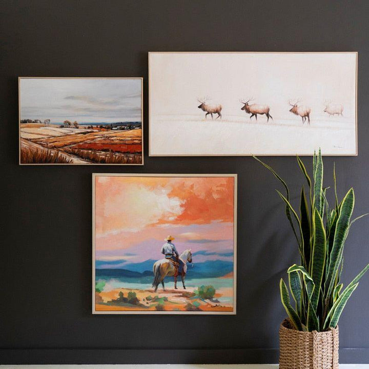 Framed Acrylic Cowboy Painting