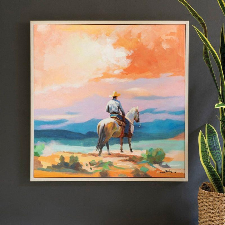 Framed Acrylic Cowboy Painting