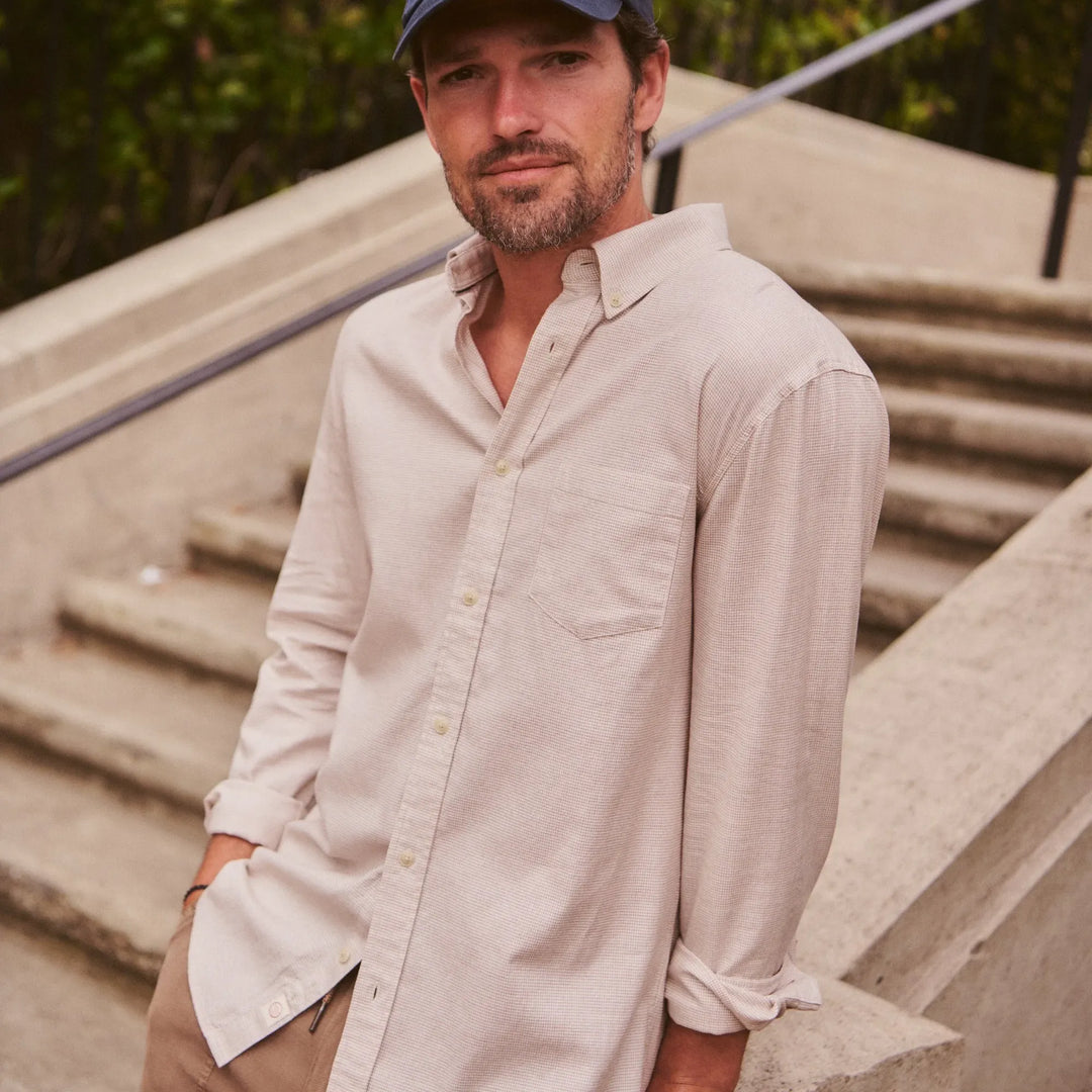 California Oxford Shirt | Taupe Houndstooth