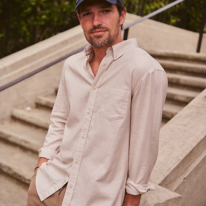 California Oxford Shirt | Taupe Houndstooth