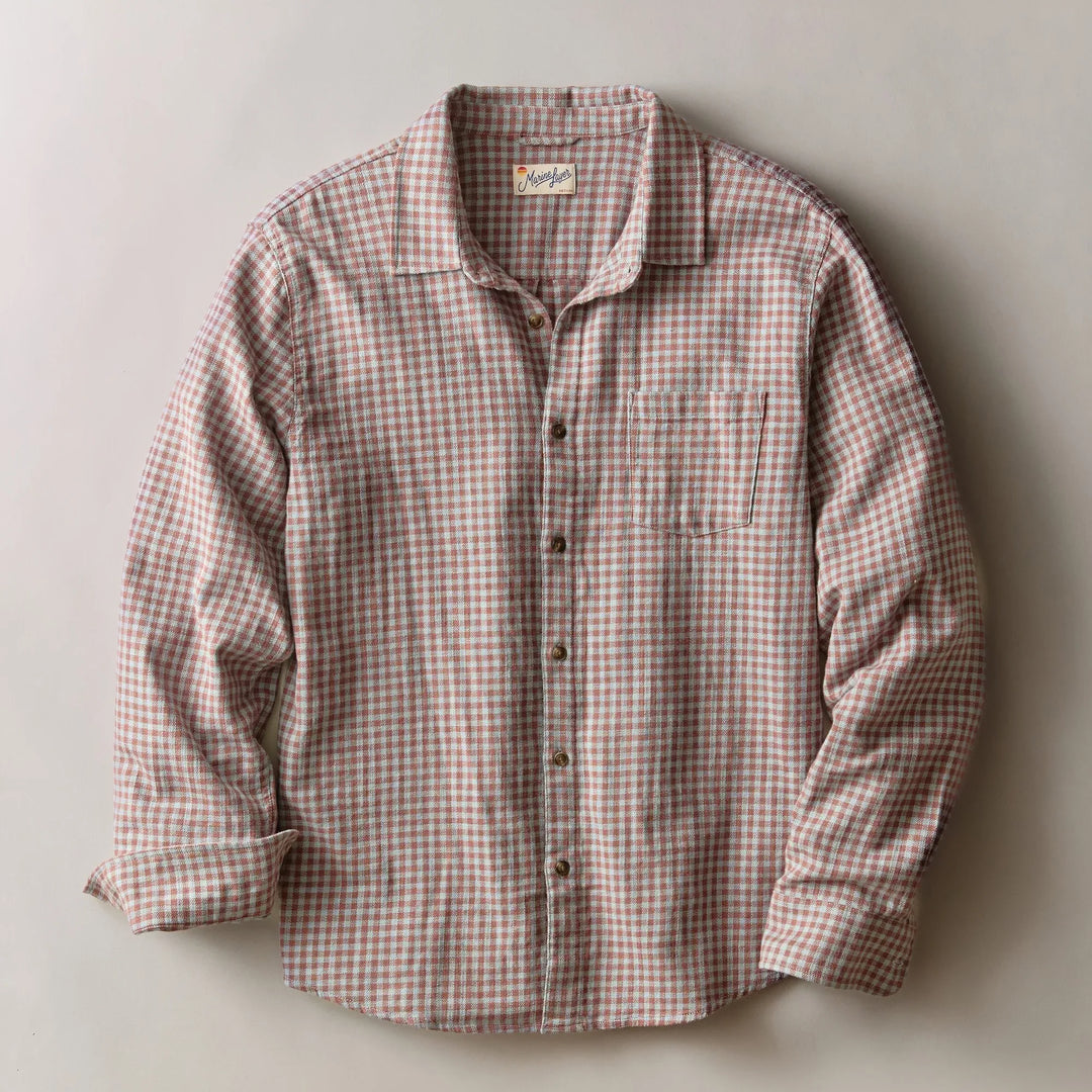 Stretch Selvage Long Sleeve Shirt | Burgundy/Blue Gingham