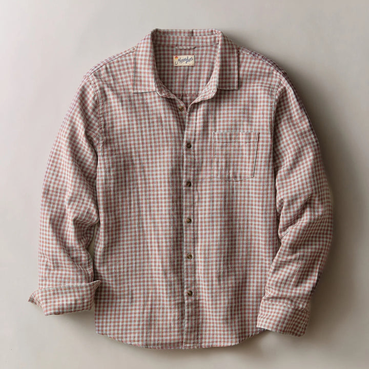 Stretch Selvage Long Sleeve Shirt | Burgundy/Blue Gingham