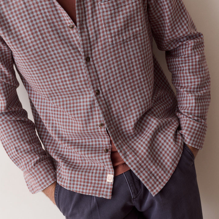 Stretch Selvage Long Sleeve Shirt | Burgundy/Blue Gingham