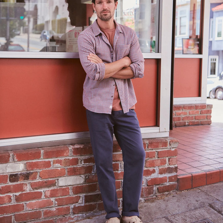 Stretch Selvage Long Sleeve Shirt | Burgundy/Blue Gingham