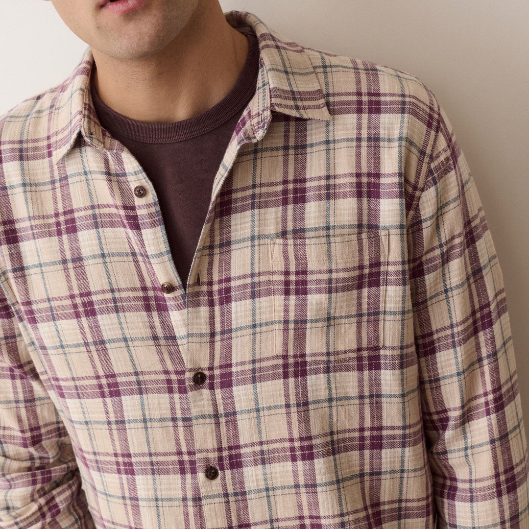 Stretch Selvage Long Sleeve Shirt | Green/Purple Multi Plaid